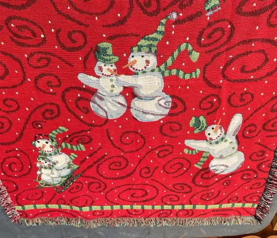 Tim Coffey Snowman Christmas Woven Tapestry Throw Blanket ~Approx. 50”x70”