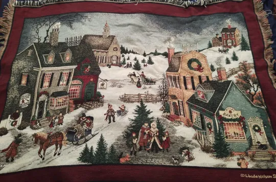 Linda Nelson Stocks Americana Christmas Tapestry Throw Blanket Crown Crafts Inc