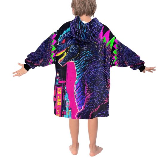 Kids Blanket Hoodie god zilla Gojira Kaiju Blankets Art Comics Retro Neon Cartoon Monster