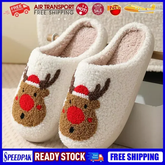 Christmas Deer Slippers Indoor Warm Slipper Women Men Winter Platform Shoes AU