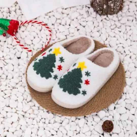 Women Men Slip-On Slippers Non-Slip Christmas Tree Cotton Slippers Comfortable