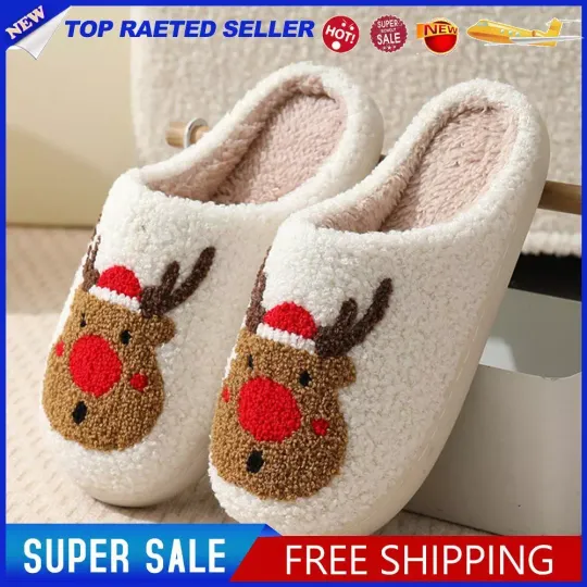 Christmas Deer Slippers Indoor Warm Slipper Anti Slip Women Men Bedroom Slipper