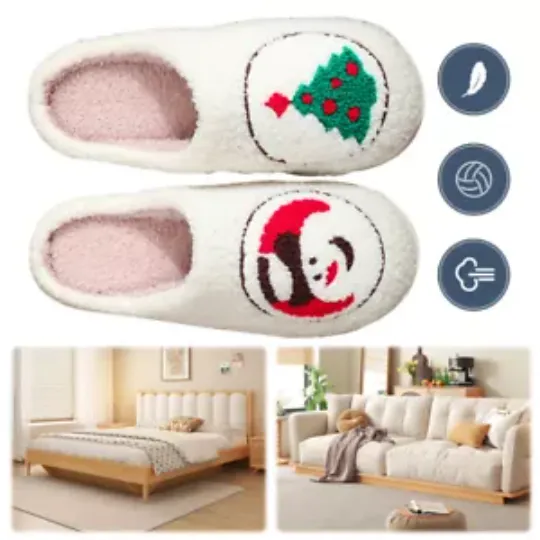 Snowman Xmas Tree Slippers Warm Slip-on House Shoes Anti Slip for Indoor Bedroom