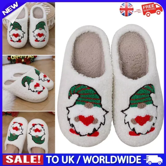 ~ Christmas Furry Slippers Cozy Dwarf Plush Slip-on House Shoes Cute for Men Wom