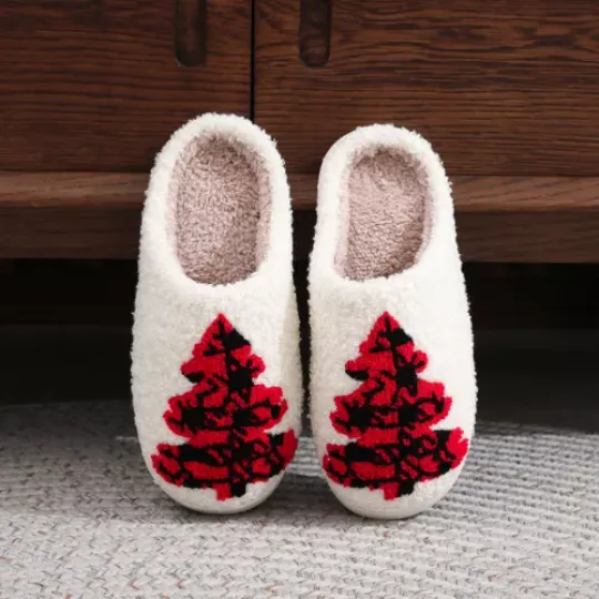 Women Men Indoor Slippers Comfortable Christmas Tree Cotton Slippers for Indoor