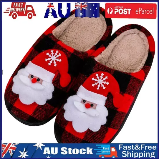 Christmas Plush Slip-on House Shoes Cozy Santa Claus Flat Soft for Winter Indoor