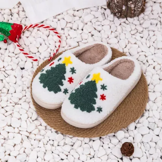 Women Men Breathable Bedroom Slippers Creative Christmas Tree Cotton Slippers