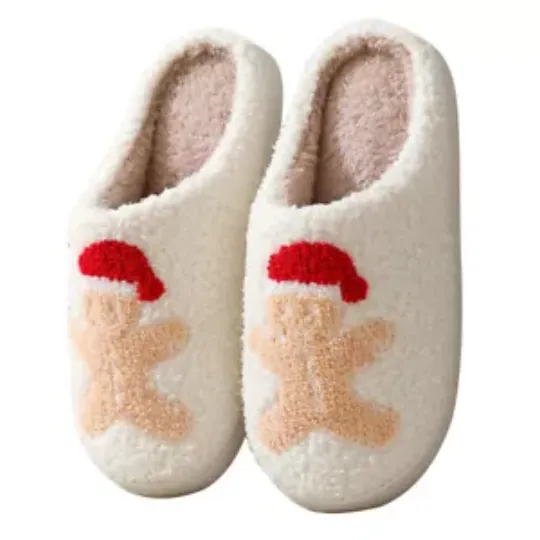 C# Women Men Breathable Bedroom Slippers Cute Santa Slippers for Christmas Gift