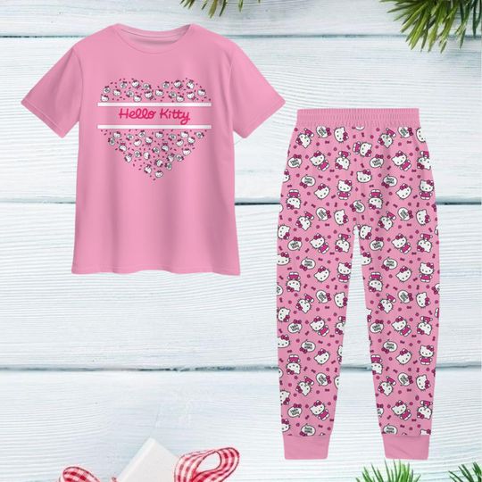 Hello Kitty Christmas Pajamas, Cute Cat Shirt, My Melody Women Pajamas, Kitty Cat Holiday Pajamas, Hello Kitty Bridesmaid Pajamas