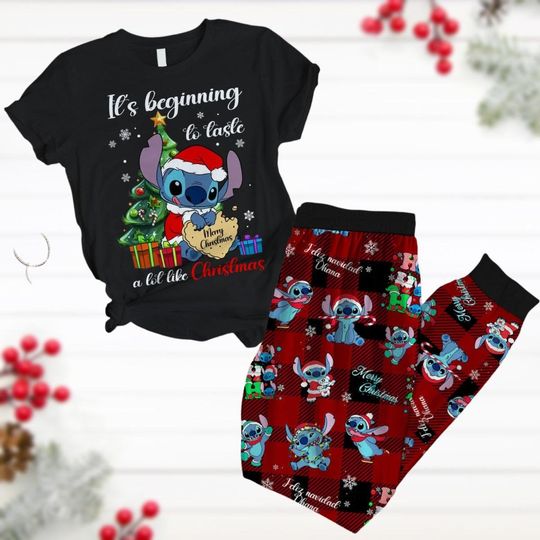 Stitch Christmas Shirt, Lilo And Stitch Pajamas Set, Disney Xmas Pj Set, Cute Stitch Pajamas Pants, Disneyland Trip Gift, Cartoon Pjs