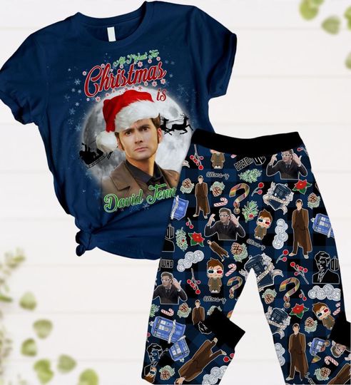 Doctor Who Christmas Pajamas Set, Sci-Fi Movies Holiday Pajamas, David Tennant Santa Xmas Shirt, Tardis Box Pjs, Pajamas For Party