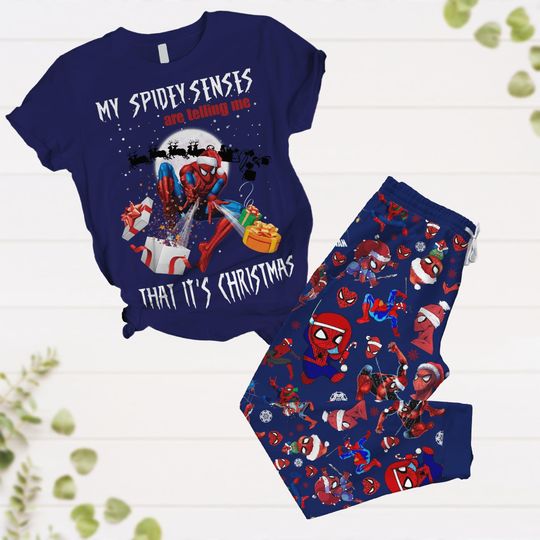 Spiderman Christmas Pajamas, Spiderman X-Mas Tee, Christmas Party Gift, Spider Santa Holiday Pajamas, Pajamas For Party, Superhero Pjs