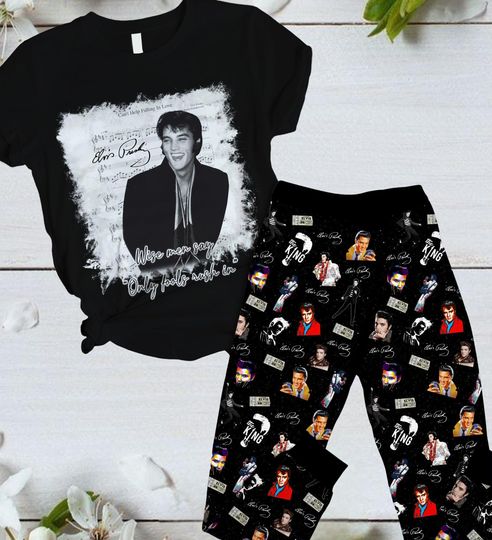 Elvis Presley Christmas Pajamas, Elvis Presley TShirt, Elvis Memories Pajamas Pants, Elvis Merch Holiday Pajamas, Rock And Roll Shirt