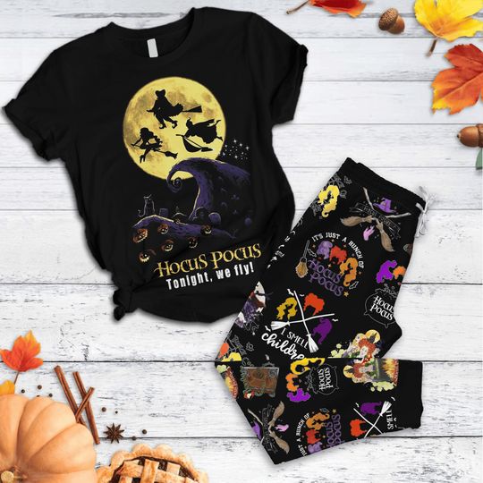 Hocus Pocus Pajamas Set, Just A Bunch Of Hocus Pocus Pajamas, Sanderson Sisters Pajamas, Halloween Witches Pajamas, Trick Or Treat Tee