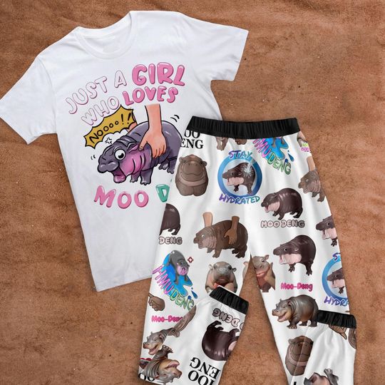 Moo Deng Pajamas Set, Moo Deng Personalized Family Pajamas, Cute Hippo Moo Deng Family Christmas Pajamas Set.