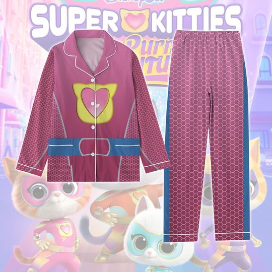 Superkitties Ginny Pajamas Set, Superkitties Cartoon Womens Pajamas, Superkitties Ginny Pjs Christmas, Ginny Cat Matching Pajamas Set