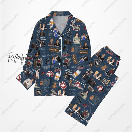 The Vampire Diaries Pajamas, Damon Salvatore Pajamas Set, Team Salvatore Women Pajamas, Vampire Diaries Long Sleeve Pajamas