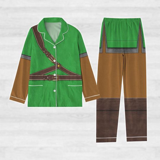 Link Legend Of Zelda Cosplay Pajamas, Link Zelda Pajamas Set, Legend Of Zelda Women Pajamas, Zelda Green Elven Tunic Pj Set