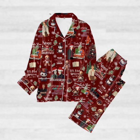Vampire Diaries Christmas Pajamas, Team Salvatore Pjs Christmas, Damon Salvatore Pajamas Set, Christmas Tree Shirt, Christmas Gift