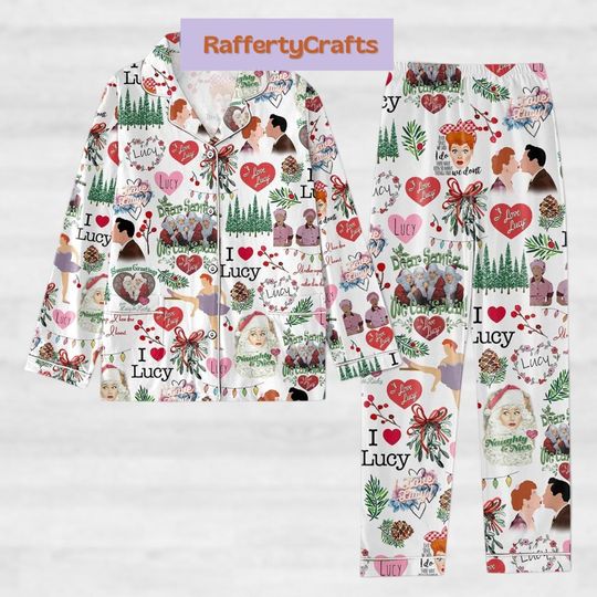 I Love Lucy Christmas Pajamas, I Love Lucy Santa Pjs Christmas, I Love Lucy Women Pajamas, Holiday Pajamas, Christmas Vaccation