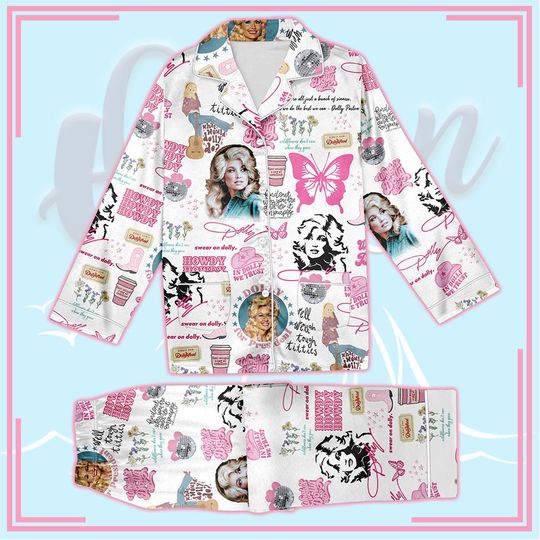 Retro Christmas Dolly Parton Pajamas, Happy Pajamas Set Gift, Have A Holly Dolly Christmas Pajamas Set