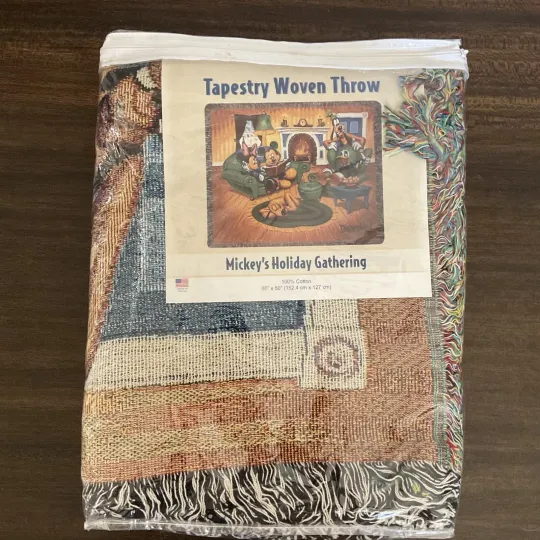 Vintage Disney Woven Throw Blanket Mickey Made In USA Christmas New in bag