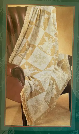 Dayton Hudson NEW Holiday Throw Blanket Angels Snowflakes 50"X60" Tan White