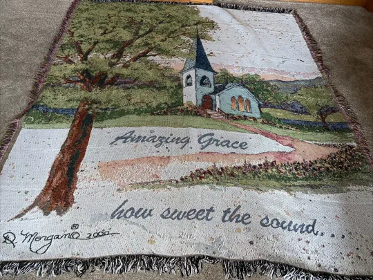 AMAZING GRACE TAPESTRY 55x62 THROW Church Tree Caring Keepsakes D Morgan BLANKET