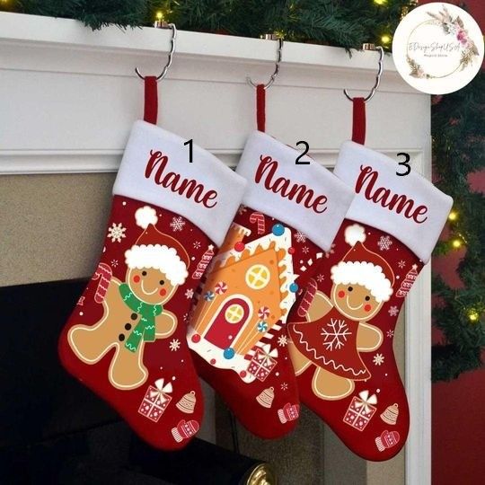 Personalized Gingerbread Christmas Stockings With Name, Holiday Family Christmas Gifts, Ginger Cookies  House Santa Merry Christmas Decor