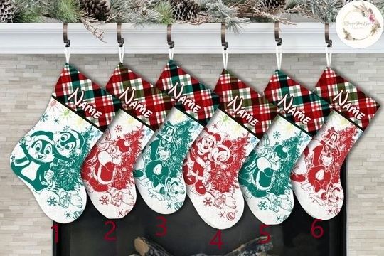 Personalized Mickey and Friends Disney Couple Christmas Stockings With Name, Disney Family Christmas Tree Decorations, Chip n Dale Stocking