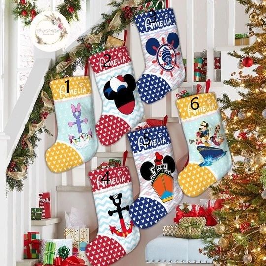 Personalized Mickey and Friends Anchor Cruise Ship Disney Christmas Cruise Stockings With Name, Disney Cruise Family Christmas Trip 2024