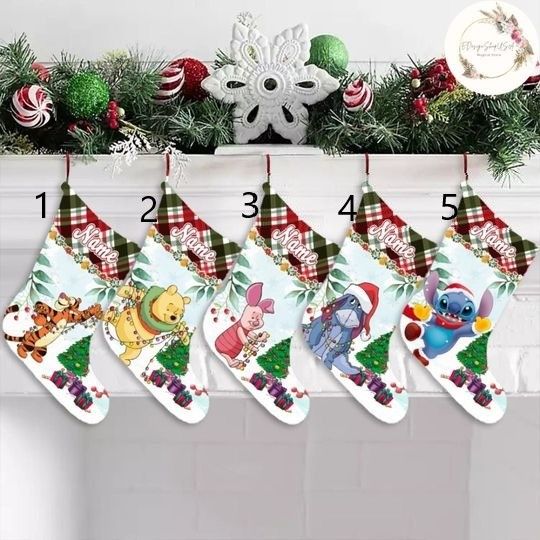 Personalized Disney Christmas Stockings, Winnie The Pooh Christmas Stockings With Name, Disney Stitch Christmas, Family Christmas Gifts 2023