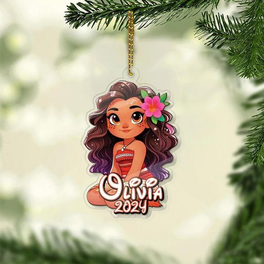 Custom Name Moana Acrylic Ornament, Christmas Ornament, Xmas Christmas Gift, Hei Hei Pua Maui, Moana Acrylic Ornament Gift