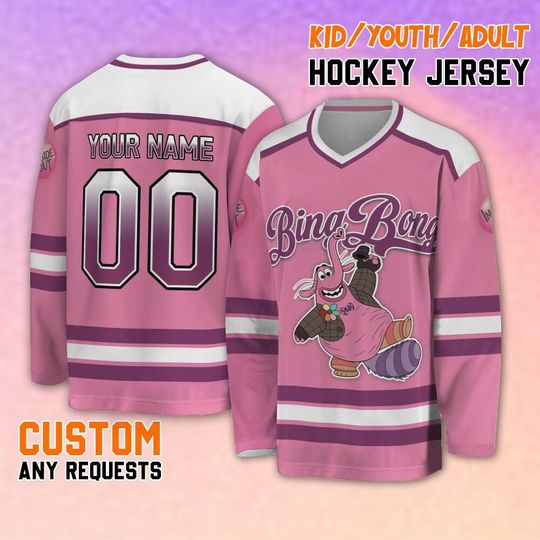 Custom Inside Out Bingbong Ice Hockey Jersey for Kids, Youth & Men | Inside Out Inspired Design | Personalized Team Disney Birthday Gift