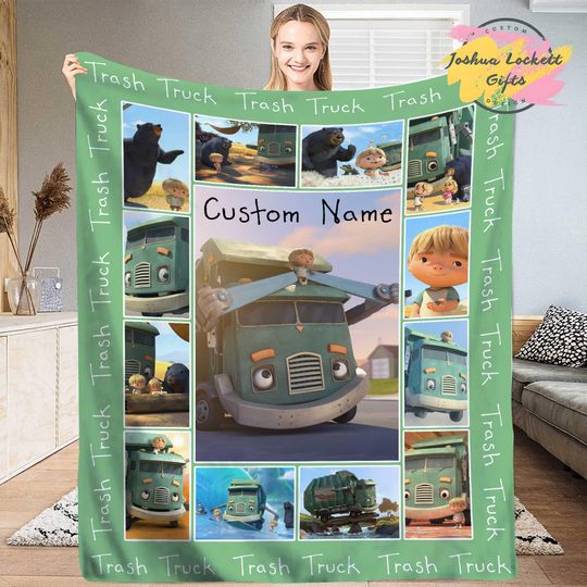 Personalized Hank And Trash Truck Throw Blanket, Custom name Trash Truck Quilt Blanket, Trash Truck Blanket, Birthday Boy Blanket