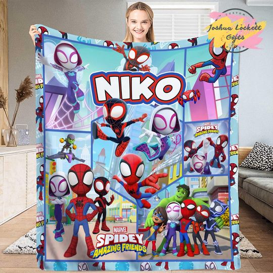 Personalized Spidey and His Amazing Friends Throw Blanket, Custom name Spiderman Quilt Blanket, Spiderman Birthday Boy Blanket