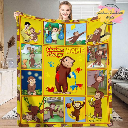 Personalized Curious George Throw Blanket, Custom name Curious George Quilt Blanket, Curious George Blanket, Curious George Birthday Gift