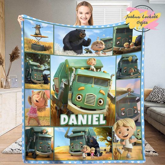 Custom name Trash Truck Quilt Blanket, Personalized Hank And Trash Truck Throw Blanket, Trash Truck Blanket, Birthday Boy Blanket