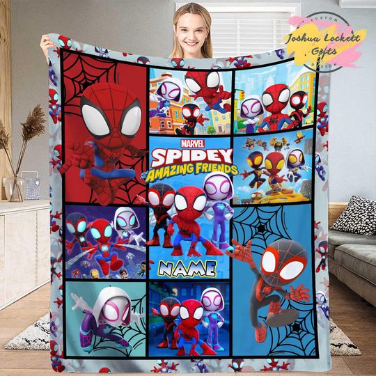 Personalized Spidey and His Amazing Friends Throw Blanket, Custom name Spiderman Quilt Blanket, Spiderman Birthday Boy Blanket