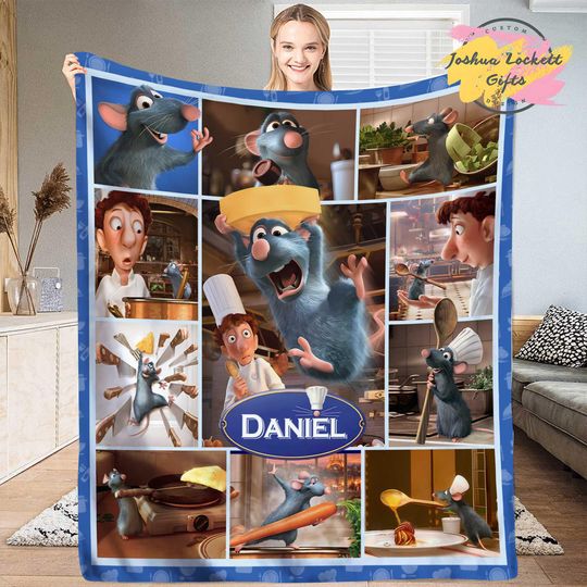 Personalized Ratatouille Throw Blanket, Custom name Remy Ratatouille Quilt Blanket, Remy Rat Anyone Can Cook Blanket, Chef Remy Blanket