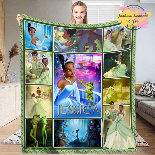 Personalized The Princess and the Frog Throw Blanket, Custom name Tiana Princess Quilt Blanket, Princess Tiana Blanket,Birthday Girl Blanket
