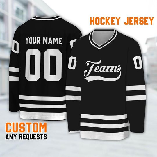 Customized vintage black and white hockey jersey,Custom Name Jersey long Slevees, Uniform Sports Game Day shirt, Name Hockey Ice Team