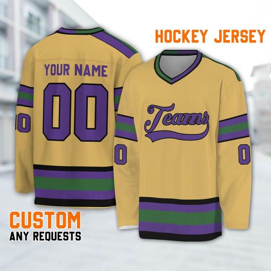 Customized vintage hockey jersey classic yellow,Custom Name Jersey long Slevees, Uniform Sports Game Day shirt, Name Hockey Ice Team