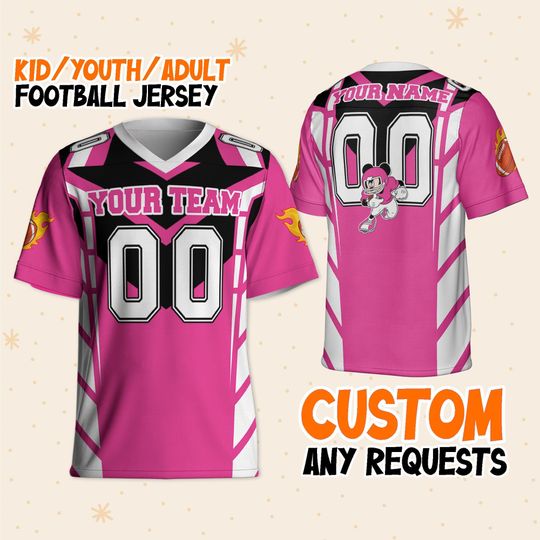 Personalize Mickey Football Jersey Black Pink, Disney Fan Football Jersey, Disneyland & Disney World Trip Family Gift