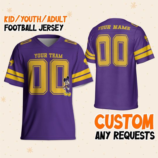 Custom Disney Mickey Super Star Viking Sport All Purple Football, Disney Fan Football Jersey, Disneyland & Disney World Trip Family Gift