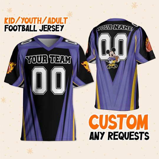 Personalize Mickey Football Jersey Violet Light Dark Black, Disney Sport Shirts, Matching Disney Family Shirts, Football Matching Shirts