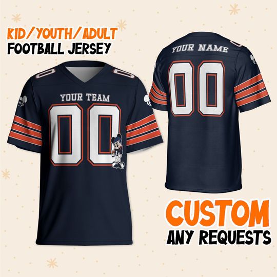 Custom Disney Mickey Super Star Bears Sport Navy Football, Disney Fan Football Jersey, Disneyland & Disney World Trip Family Gift
