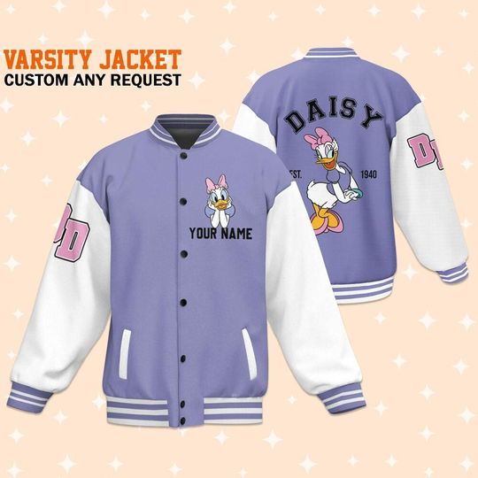 Personalize Disney Vintage Daisy Duck, Adult Varsity Jacket, Personalized Disney Jacket, Baseball Team Outfit, Disney Uniform Varsity
