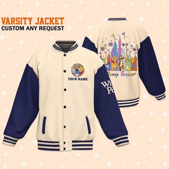 Personalize Disney Winnie The Pooh Disney Squad, Adult Varsity Jacket, Personalized Disney, Baseball Team Outfit, Disney Uniform Varsity