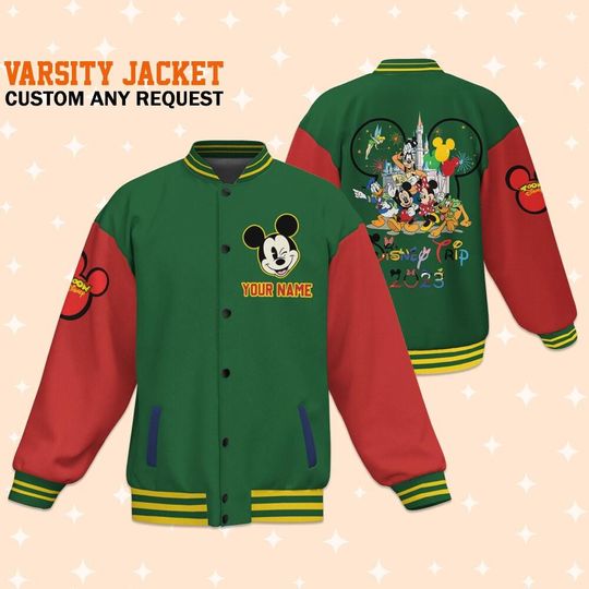 Personalize Disney Trip Mickey Mouse Head, Adult Varsity Jacket, Personalized Disney Jacket, Baseball Team Outfit, Disney Uniform Varsity